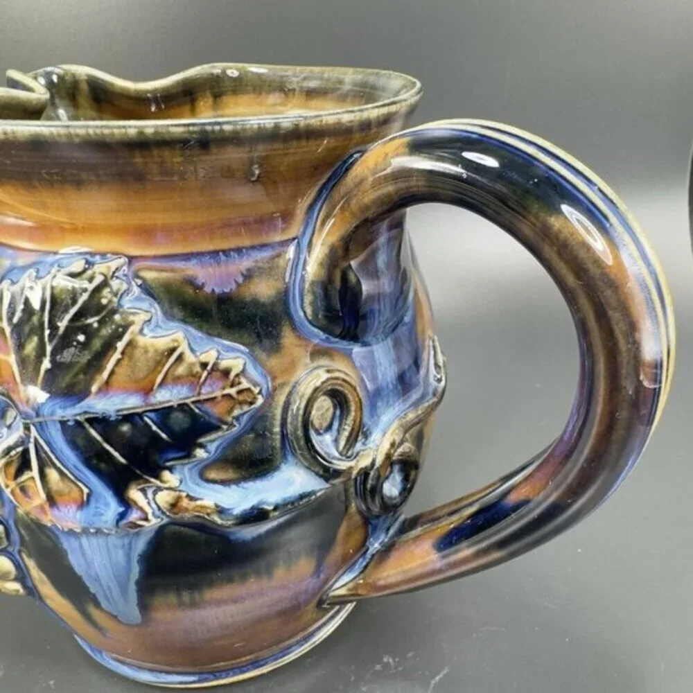 Greg Olson Studio Art Pottery Pitcher Carafe Jug Heavy Glaze Grape Signed‎ VTG